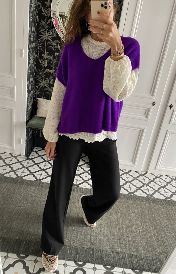 pull v sans manche violet