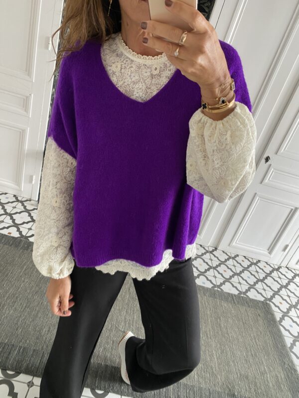 pull v sans manche violet