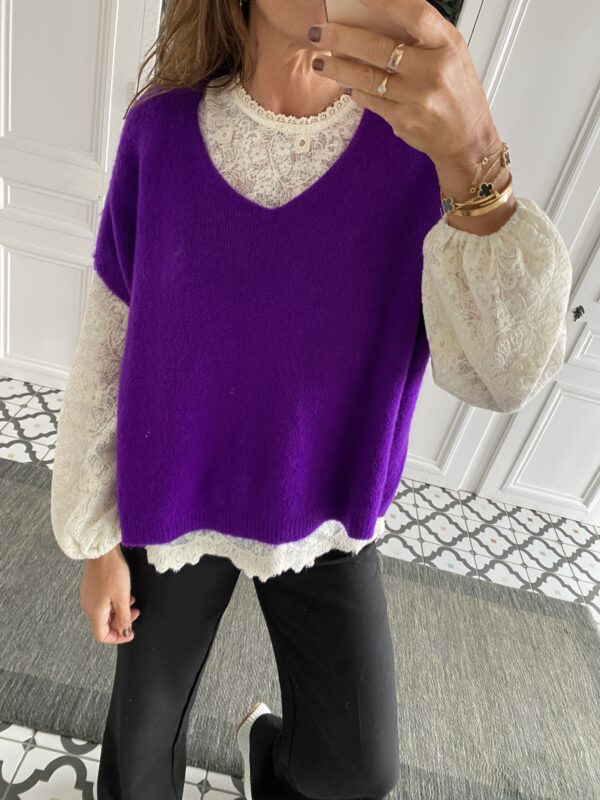 pull v sans manche violet