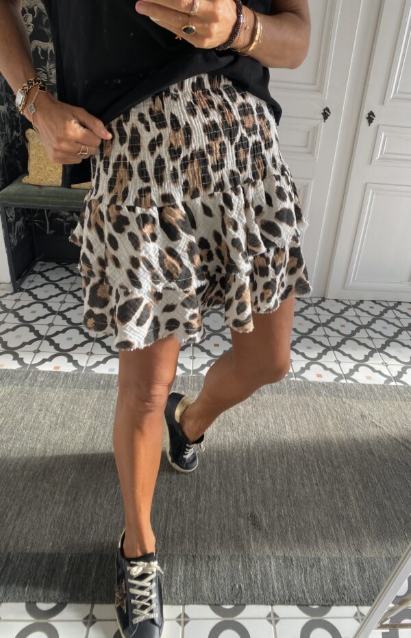 mini jupe léopard gaze de coton