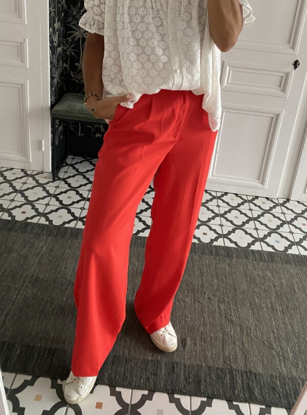 pantalon taille haute rouge corail