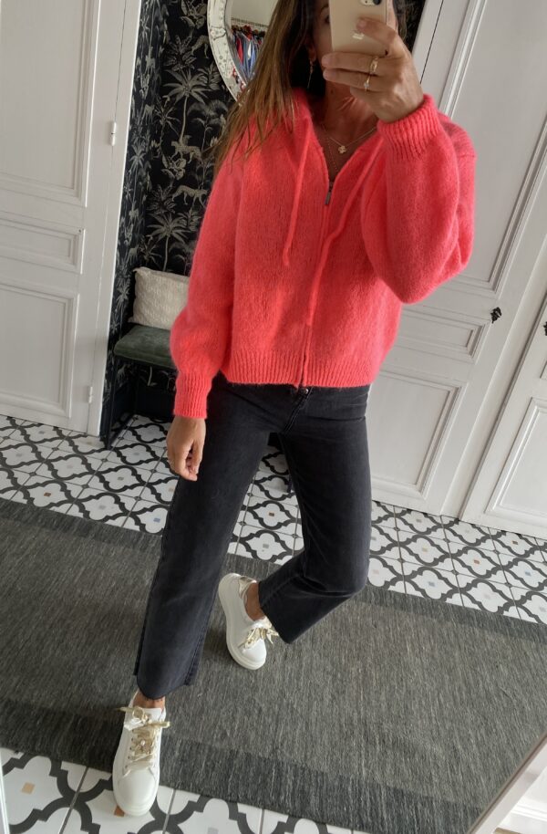 pull capuche mohair corail