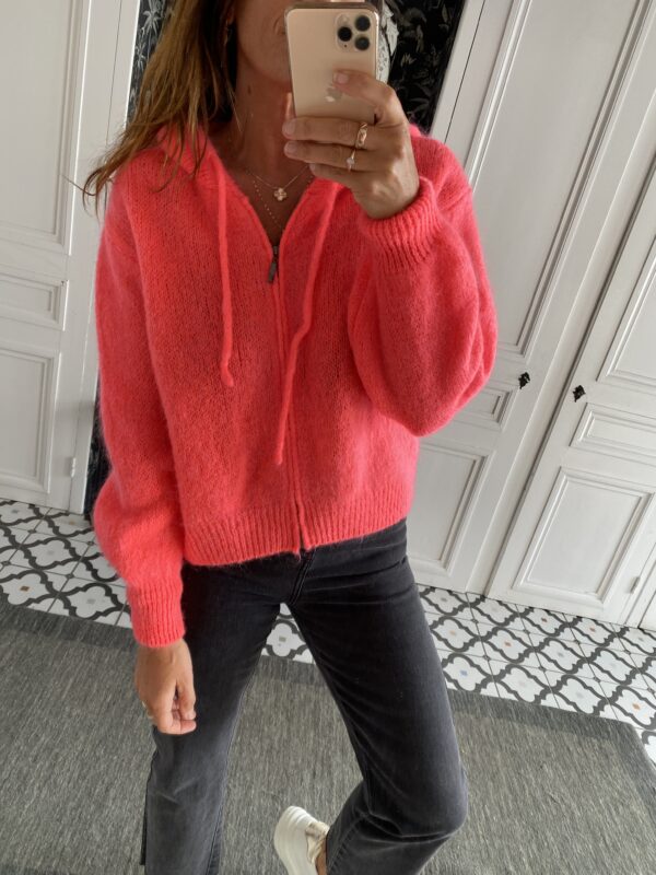 pull capuche mohair corail