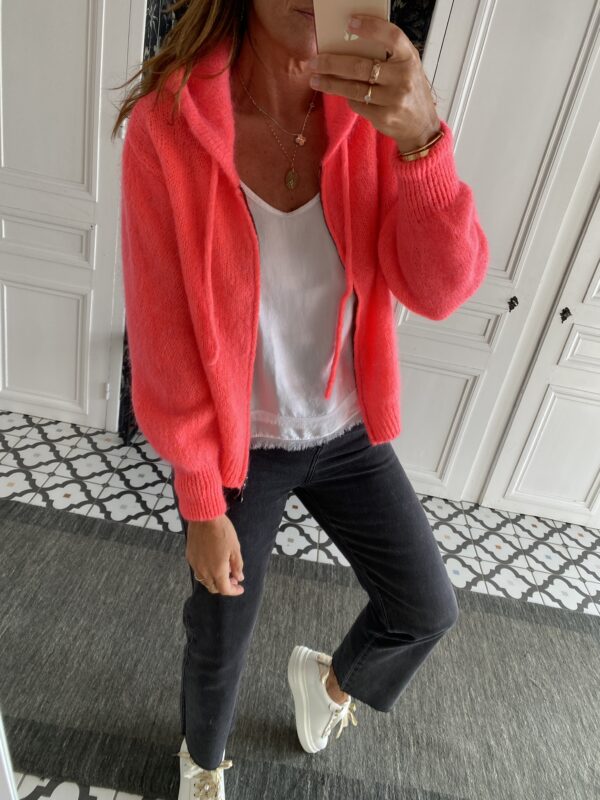 pull capuche mohair corail