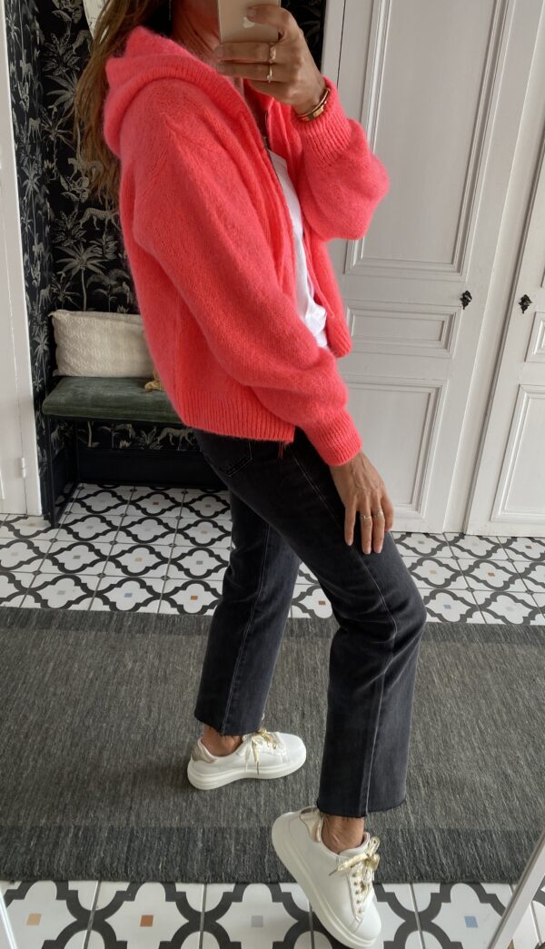 pull capuche mohair corail