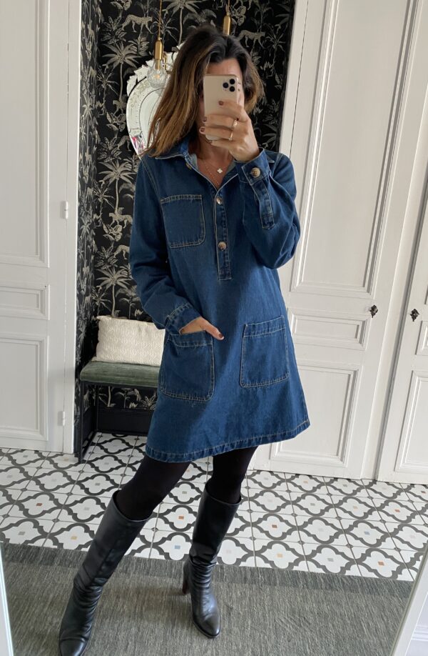 robe jeans bleu poches