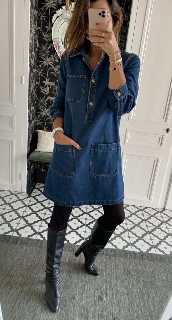 robe jeans bleu poches