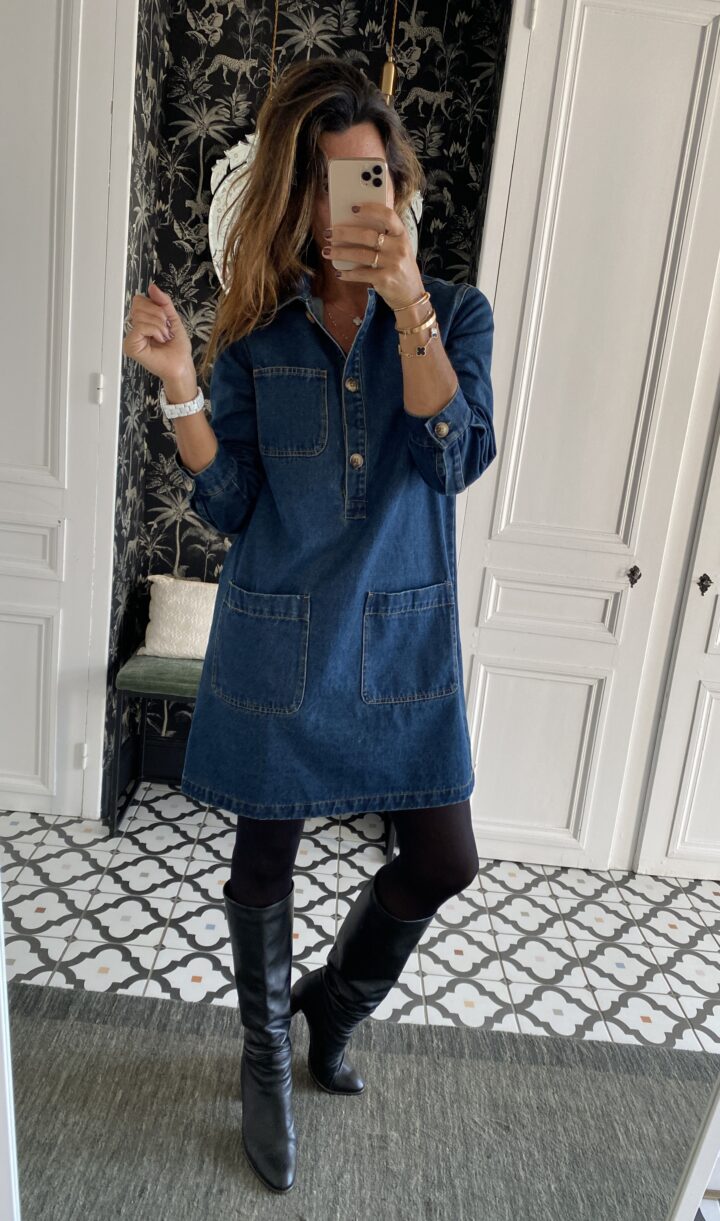 robe jeans bleu poches